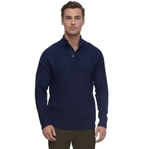 Flag & Anthem Button Mock Neck Sweater in Blue NWT Size Medium